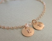 Personalized bracelet, custom initial charm bracelet, TWO 2 gold initials, adjustable length, simple gold bracelet, double strand