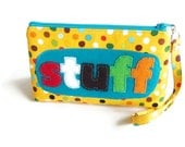Wristlet Pouch Clutch Make Up Bag Flat Bottom Yellow Polka Dot for your Stuff