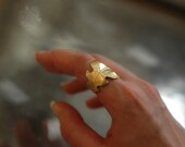 Adjustable golden brass oak leaf ring