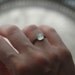 Moonlit garden - adjustable antique bronze ring with iridescent vintage moonstone glass flower cabochon