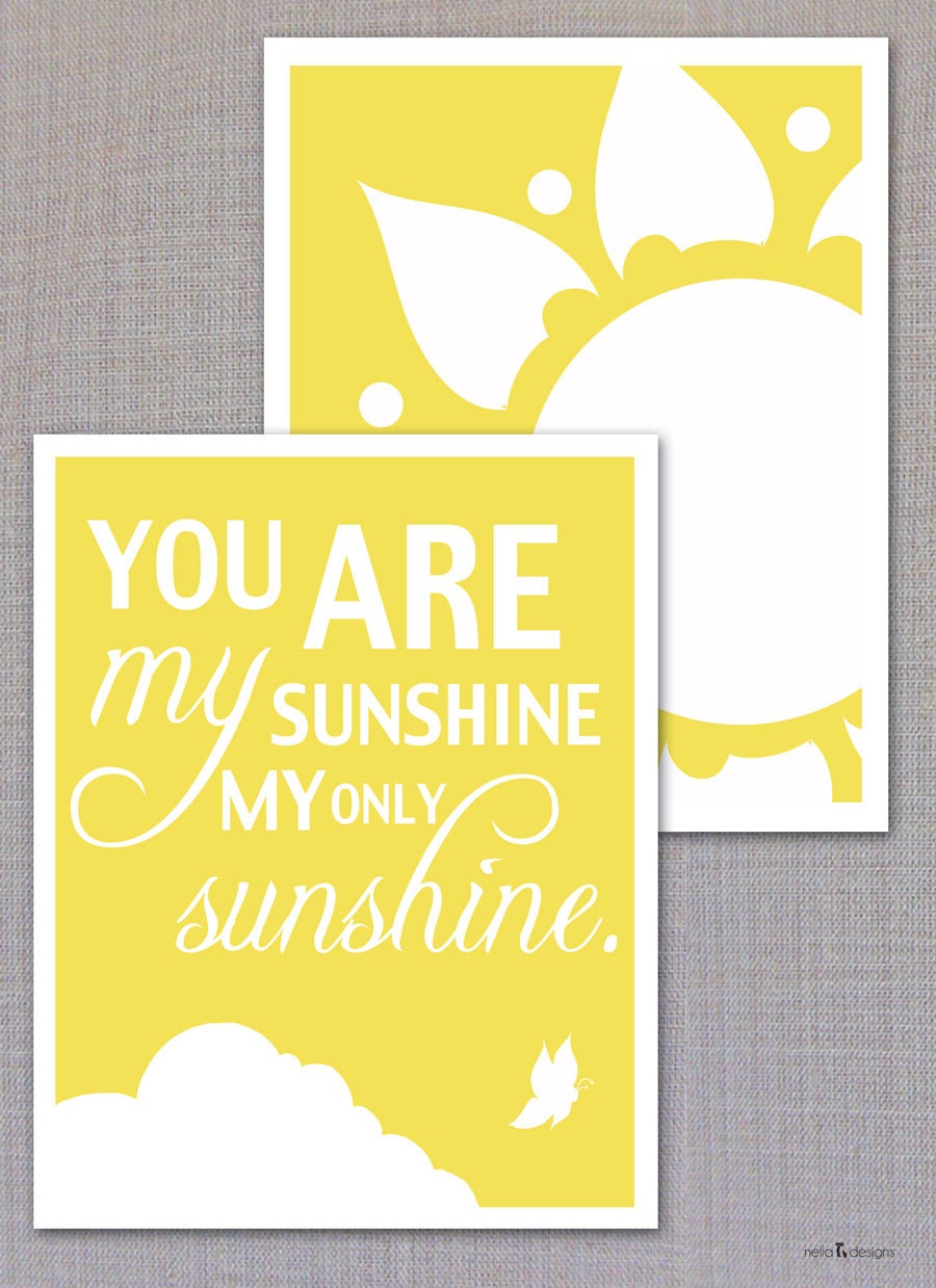 You Are My Sunshine, Art for Children, Nursery Wall Prints, Art Set, 8x10