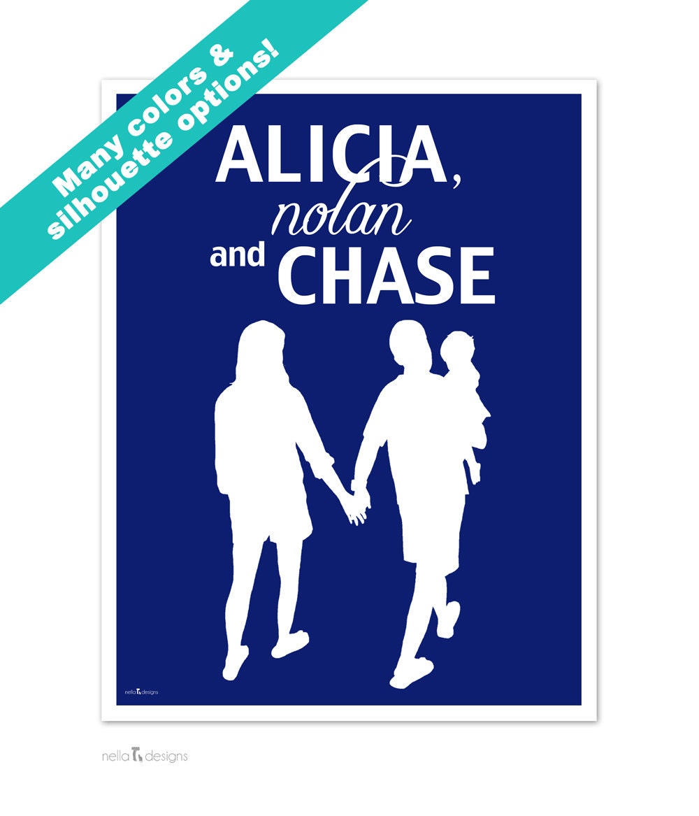 Personalized Family Name Sign, Custom Silhouette Prints, 11x14