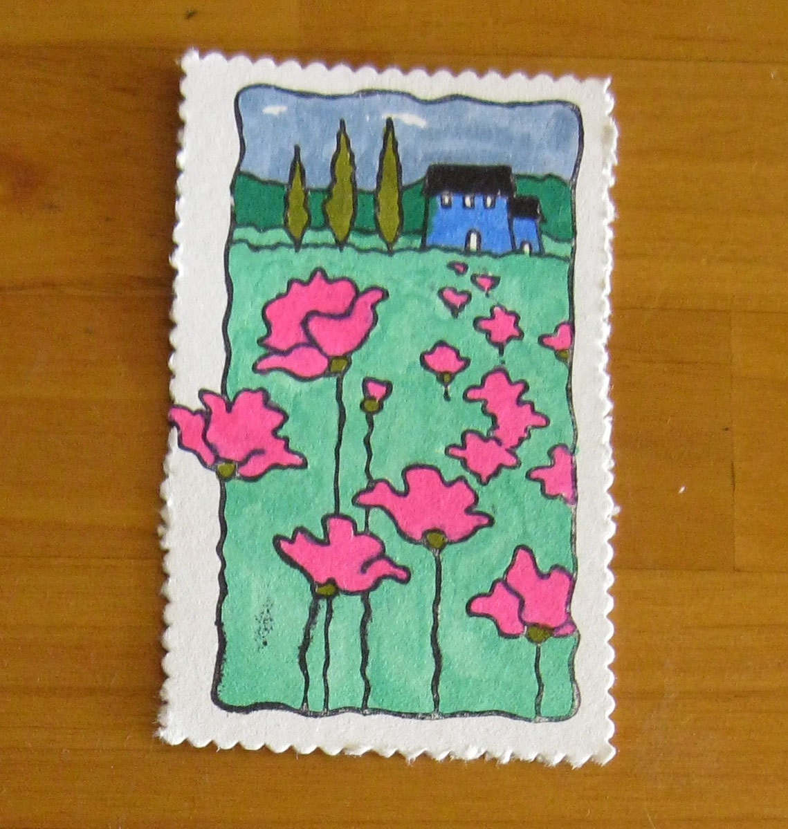 3 Hand-painted Bookmarks - serrated edged