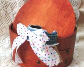 Memory Wire Bracelet Polka Dot Bow Denim Jeans Wood Colored Beads Recycled Hippie Cottage Chic