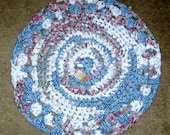 Cottage Chic Crocheted Rag Rug 24" inch Round Coaster Table Runner Shabby Primitive Reversible