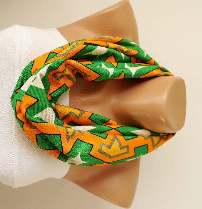 Infinity Scarf Loop Scarf Circle Scarf Cowl Scarf Orange, green, white chevron jersey cowl