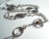 Silver Chain Crystal ID Badge Lanyard, Silver Open Heart