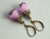 Lilac Flower Earrings, Antique Brass, Leverback Earwire
