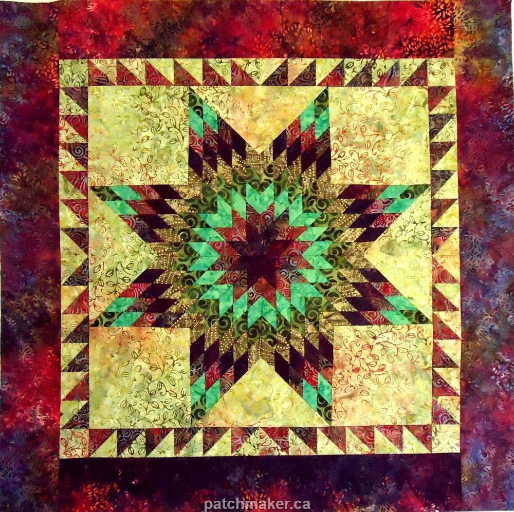 Star Quilt Top  - Greens, Beiges and Reds by Patchmaker