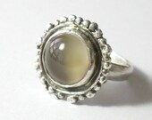 Round  Moonstone Silver  Ring -  Round Birthstone June Ring -Grey-Beige  Moonstone Sterling Ring - Cocktail Ring - Gemstone  Ring
