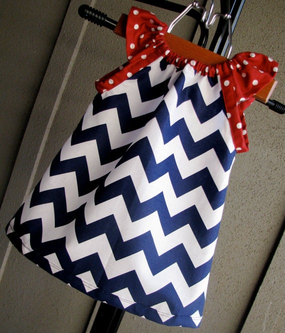 Dress - 4th of July chevron zigzag red white blue girl baby toddler  0-3 months, 3-6, 6-12, 12-18, 18-24, 2T, 3T 4T 5T 6 4th of July