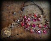 Authentic Vintage Kuchi Adornment and Vintage Glass, Chain and Framed Crystals Beaded Necklace