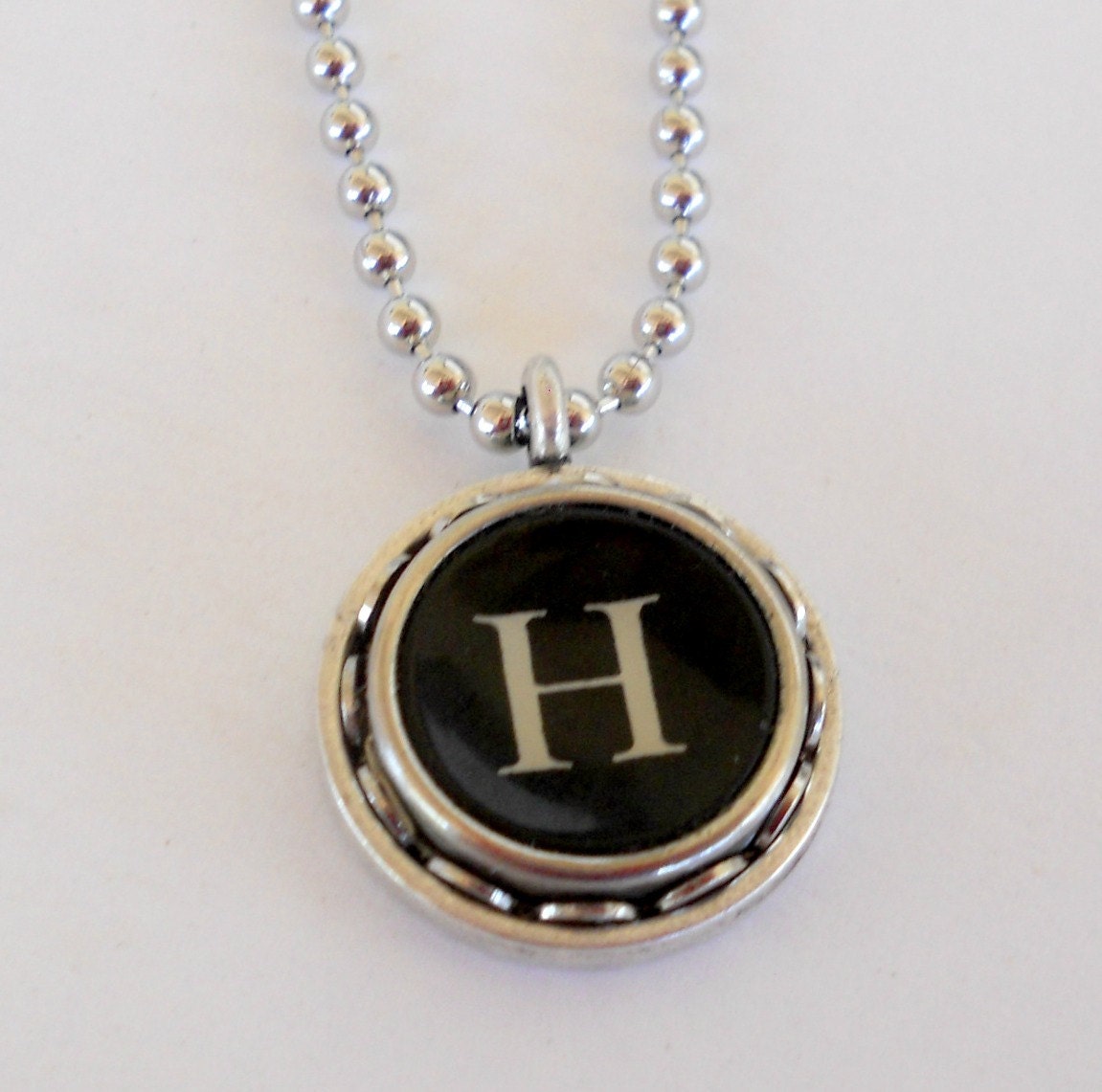 Typewriter Key Necklace, Letter H, Vintage, Initial Jewelry,  All Letters Available, Typography Jewelry,