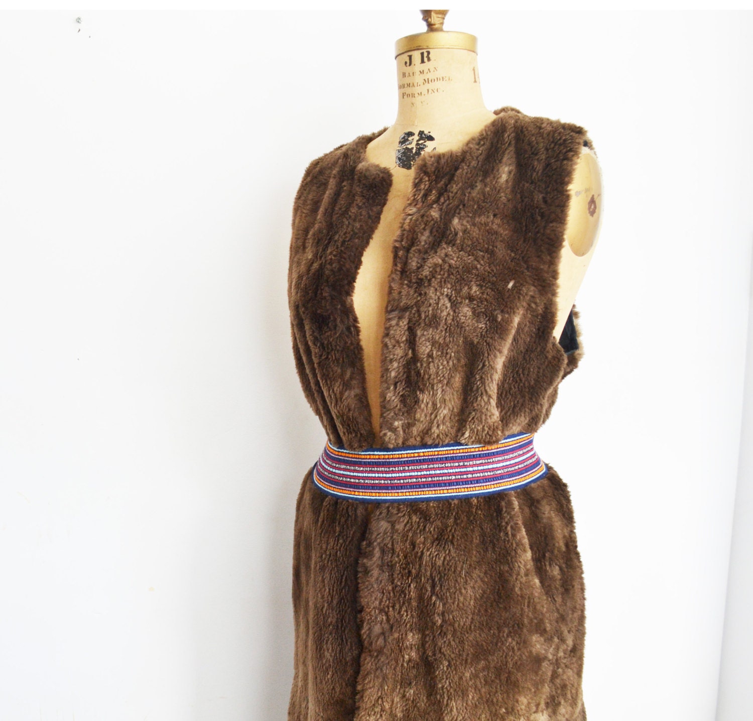 Brown beaver fur maxi vest