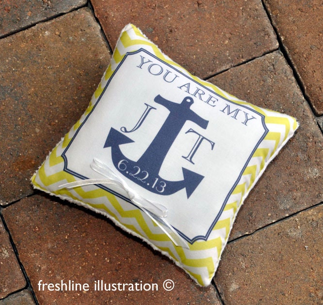 Custom Ring Bearer Pillow - Anchor Pillow - You Are My Anchor - Nautical Theme Wedding - Ocean Beach Theme - Peach and Navy or ANY COLOR