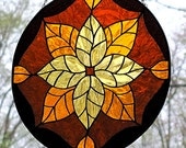 Stained Glass Golden Amber Leaves Round Suncatcher Panel