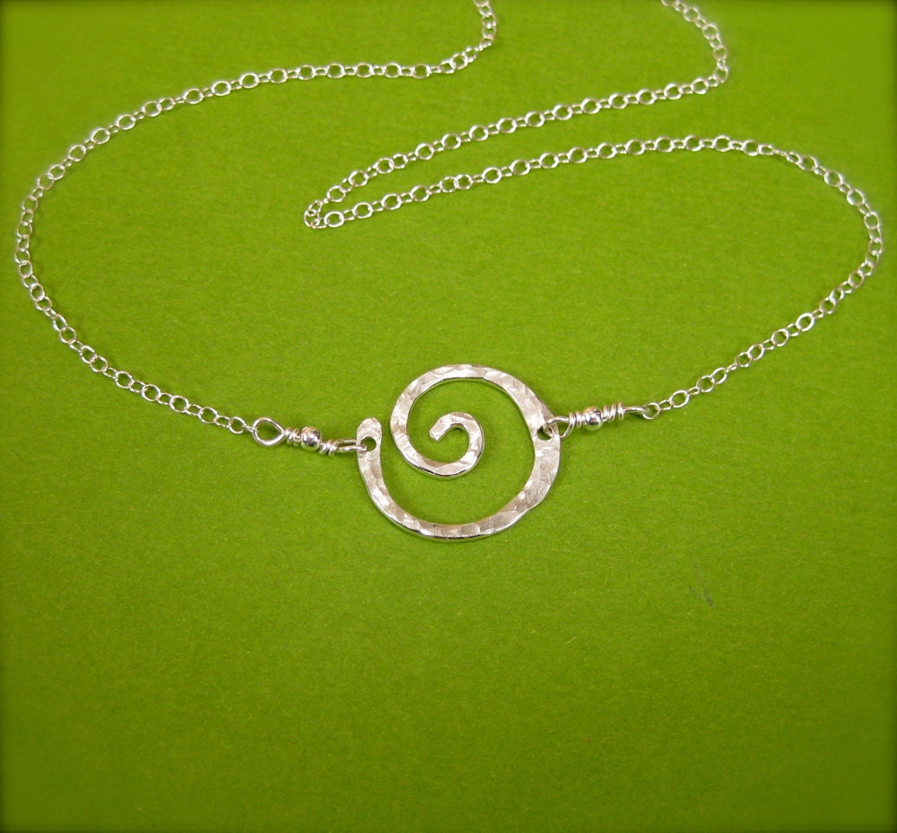 Simple Silver Choker Necklace, Silver Spiral Pendant Necklace