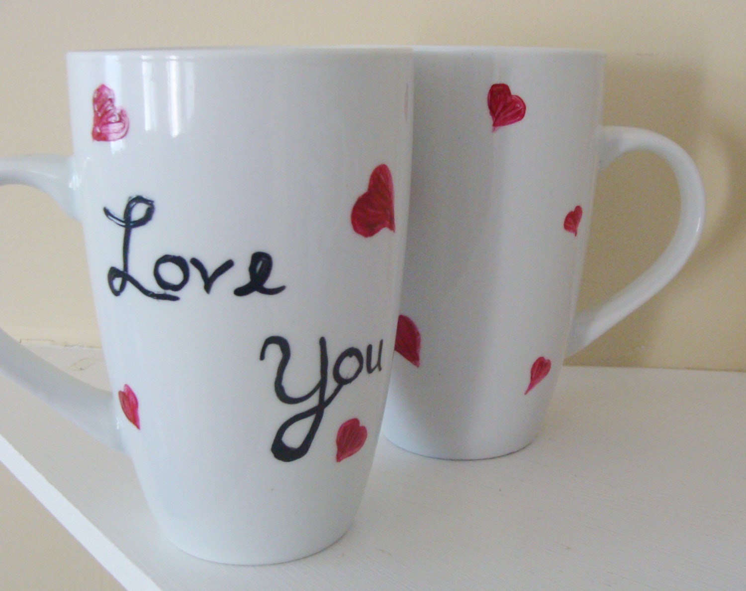 Love You Love You More Tall Mugs/Cups Hand Painted-Random Hearts Collection