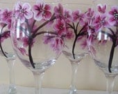 Cherry Blossom Wine Glasses Hand Painted