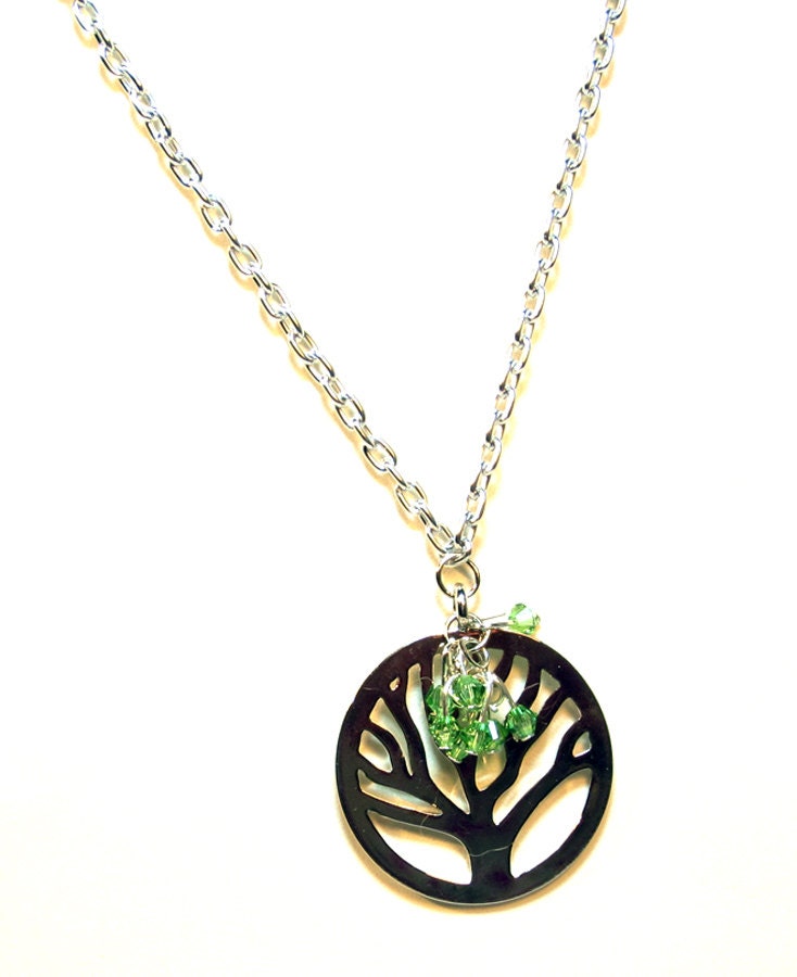 Tree of Life Necklace - Peridot Swarovski Crystals on Chain
