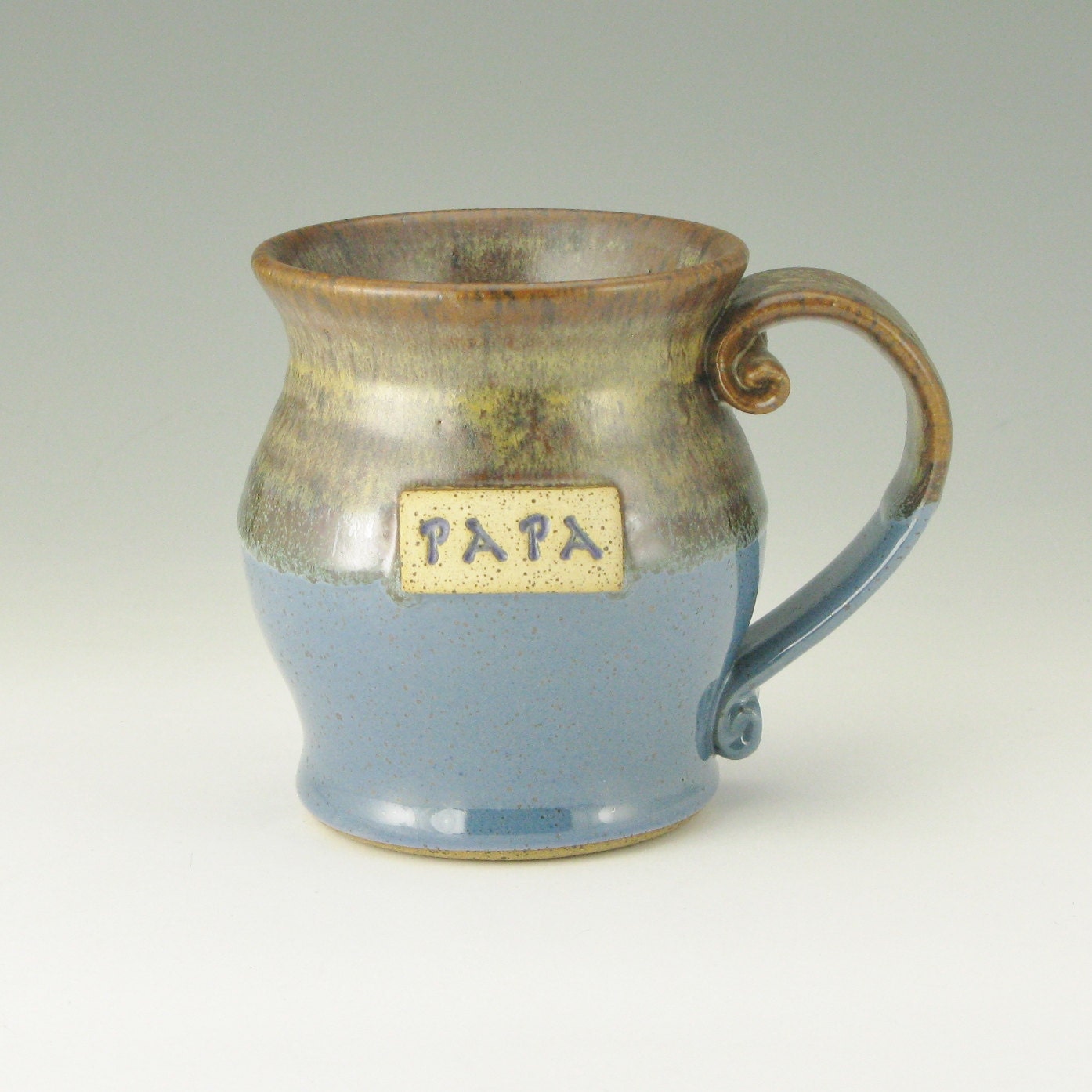PAPA's Handmade Coffee Mug Perfect for Father's Day, 16 Ounce Large Beer Mug in Rich Brown and Denim Blue, In Stock