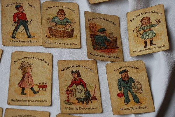 Antique Victorian Funny Families Childrens Playing Card Game 24 Cards in Original Box Late 1800's
