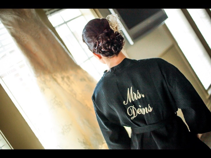 Personalized Robe for Bride or Bridesmaid....One robe with backside embroidery included.