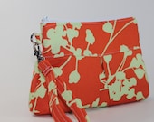 Orange Clutch - Deluxe Clutch with Wrist Strap - Amy Butler Coriander Clay