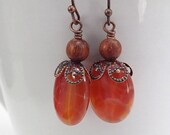 SALE Antique Copper Earrings - Crab Fire Agate