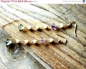 Summer Sale 10% Off 14k Gold filled Long Earrings with Purple and Green Amethyst and Freshwater Pearls Gemstones