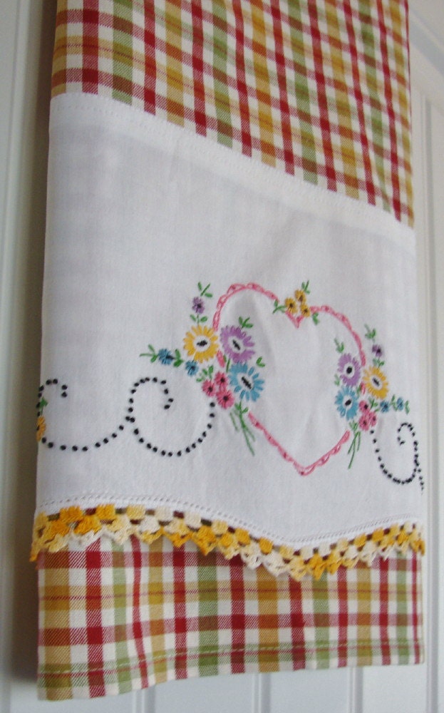 Tea Towel with a Vintage Touch - Sweet Surrender - Vintage Recycled to Upcycled Homespun Home Decor