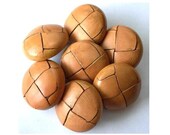 6 Vintage leather buttons 25mm,light brown metal shank