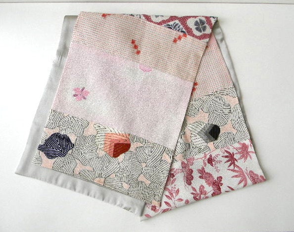 vintage obi kimono sash or table runner in silk pink