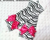 Baby Girl Zebra Striped Leg Warmers--Adorned with Hot Pink Bows--Perfect accessory for your birthday tutu set