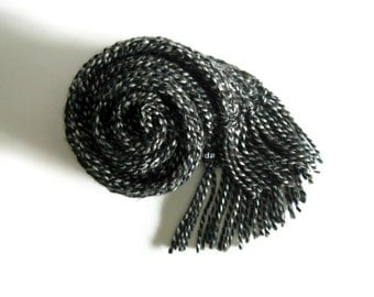 Long Scarf Knitted in Tweed Black White and Brown