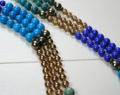 Violet Necklace (Blue/Turquoise) - Triple Strand Cobalt Blue Jade, Turquoise Jade, Pyrite, Turquoise Magnesite, Copper Luster Glass