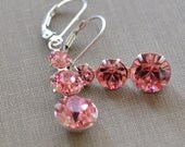 Pink Swarovski Earrings, Chandelier Sterling Silver, Pink Crystal Lever Back Earrings, Bridesmaids Earrings