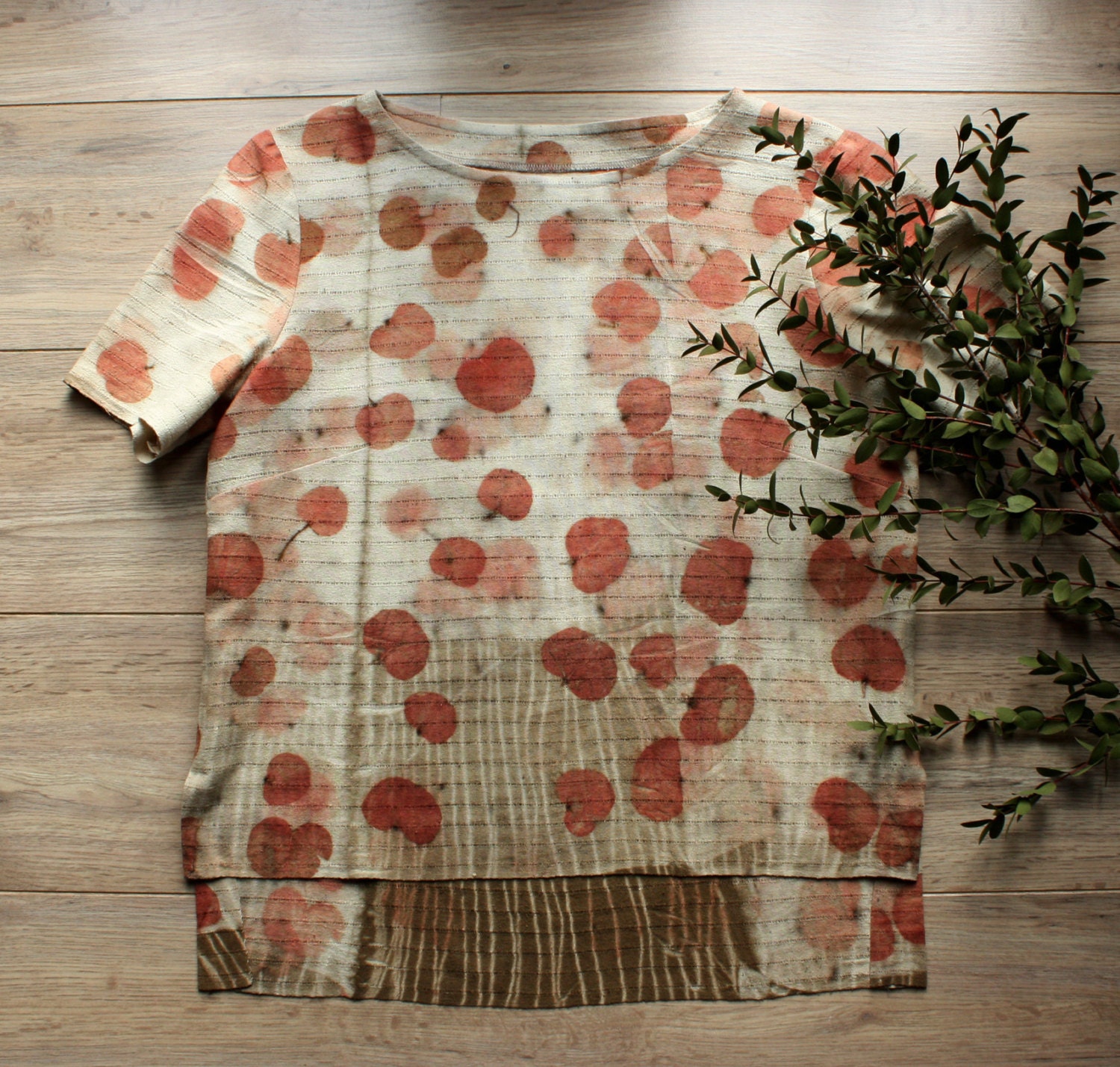 Free Shipping, NEW, Silk Top Blouse Eco Naturally Printed Woman laid back handmade luxurious clothing small to medium size