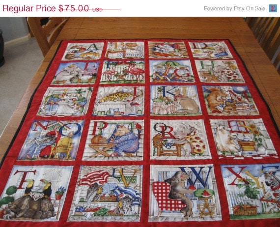 Baby Quilt Sale Quilted Alphabet Wall Hanging for a Teacher's Classroom or a Child's Bedroom
