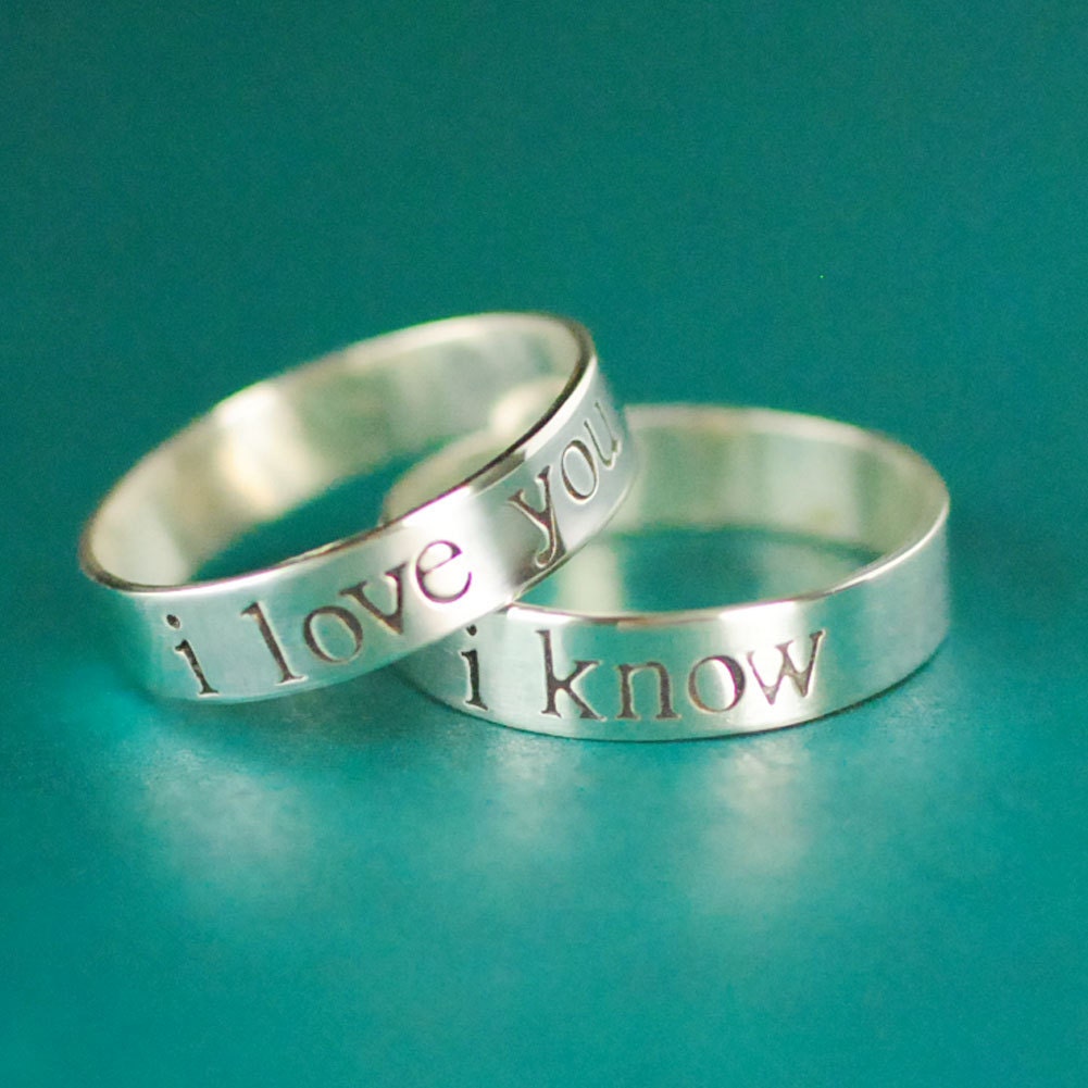 Star Wars Rings- Han & Leia -Pair of Solid Sterling Silver His and Hers Wedding Bands in your choice of font