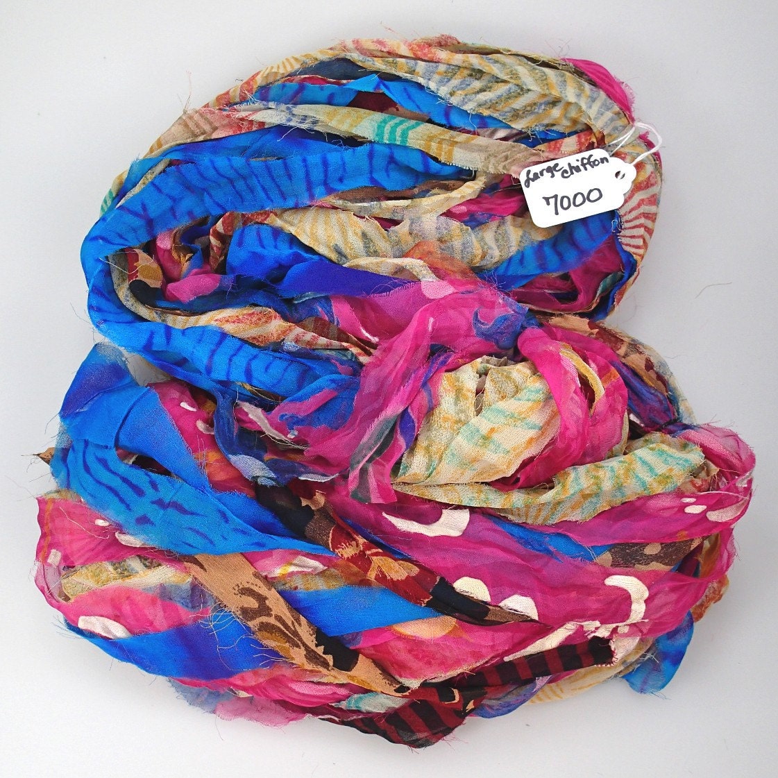 Recycled Multi color Chiffon silk sari ribbon HUGE skein NEW
