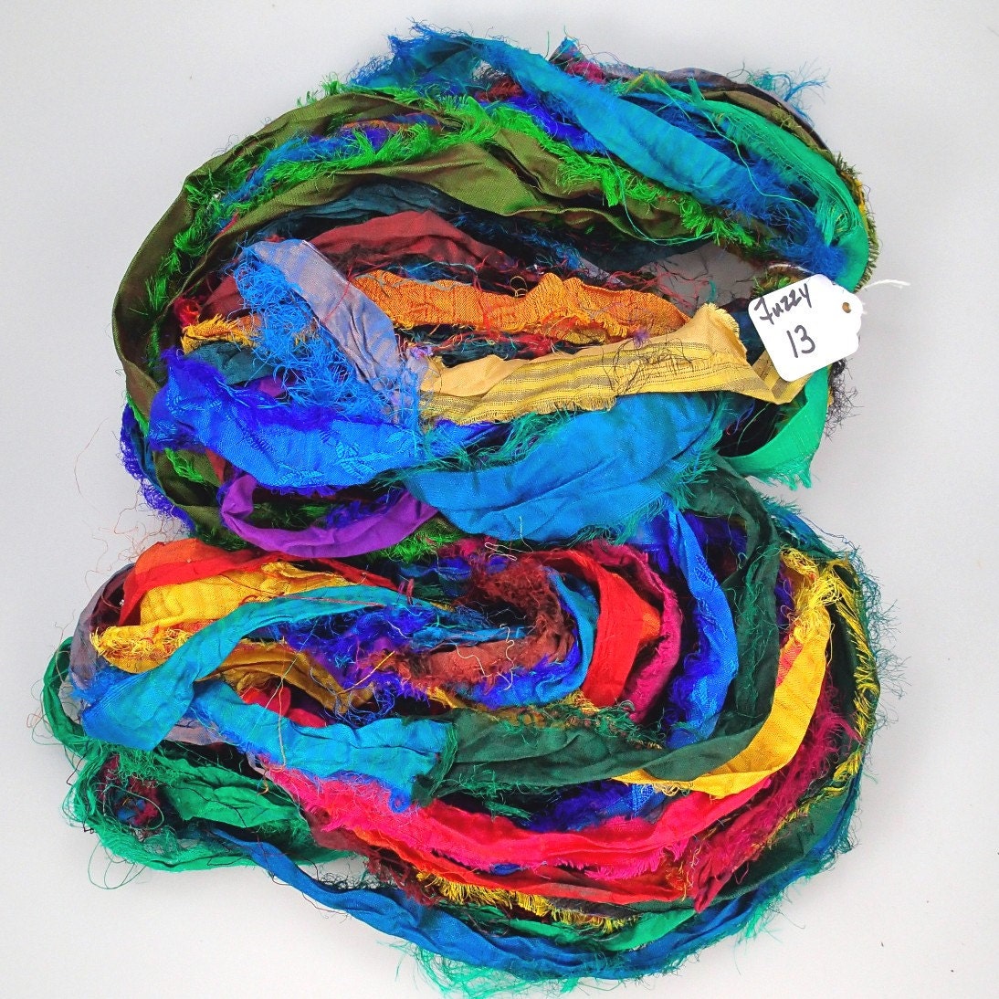 Recycled Silk Sari ribbon multi color Dbl soft soak Vintage Fade LARGE skein Fuzzy