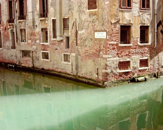 Venice Fine Art Photograph - Travel Photography - jade green mint rust peach windows 8x10  "Illuminated Venice" - LupenGrainne