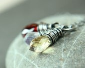 Trio  Necklace   -  Citrine -  Garnet  -  Moonstone  -  Oxidized  Silver -    Gemstone  Necklace -  Wire Jewelry   -  Handmade Jewelry