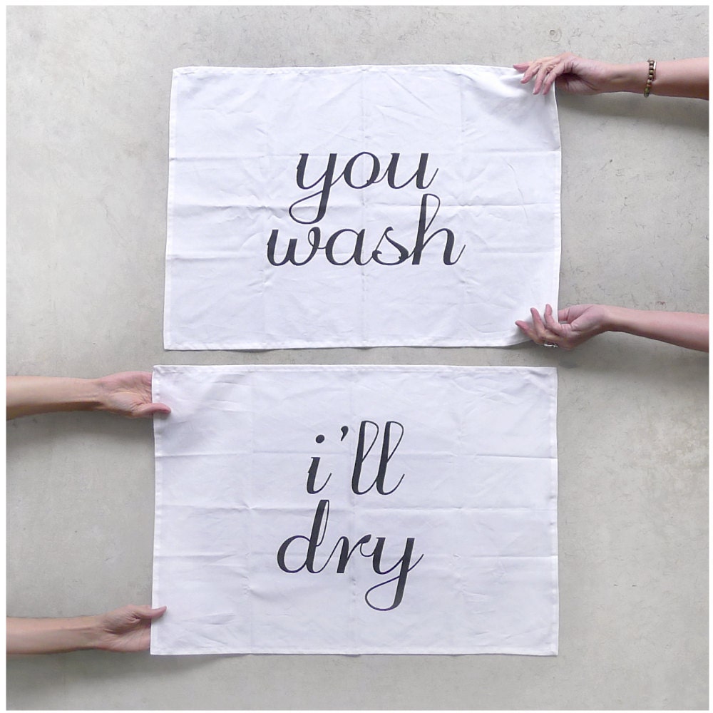 Tea towel set - Tea(m) Towels - kitchen towel / dish towel set - housewarming gift / wedding gift - his and hers towel set by Blackbird Tees