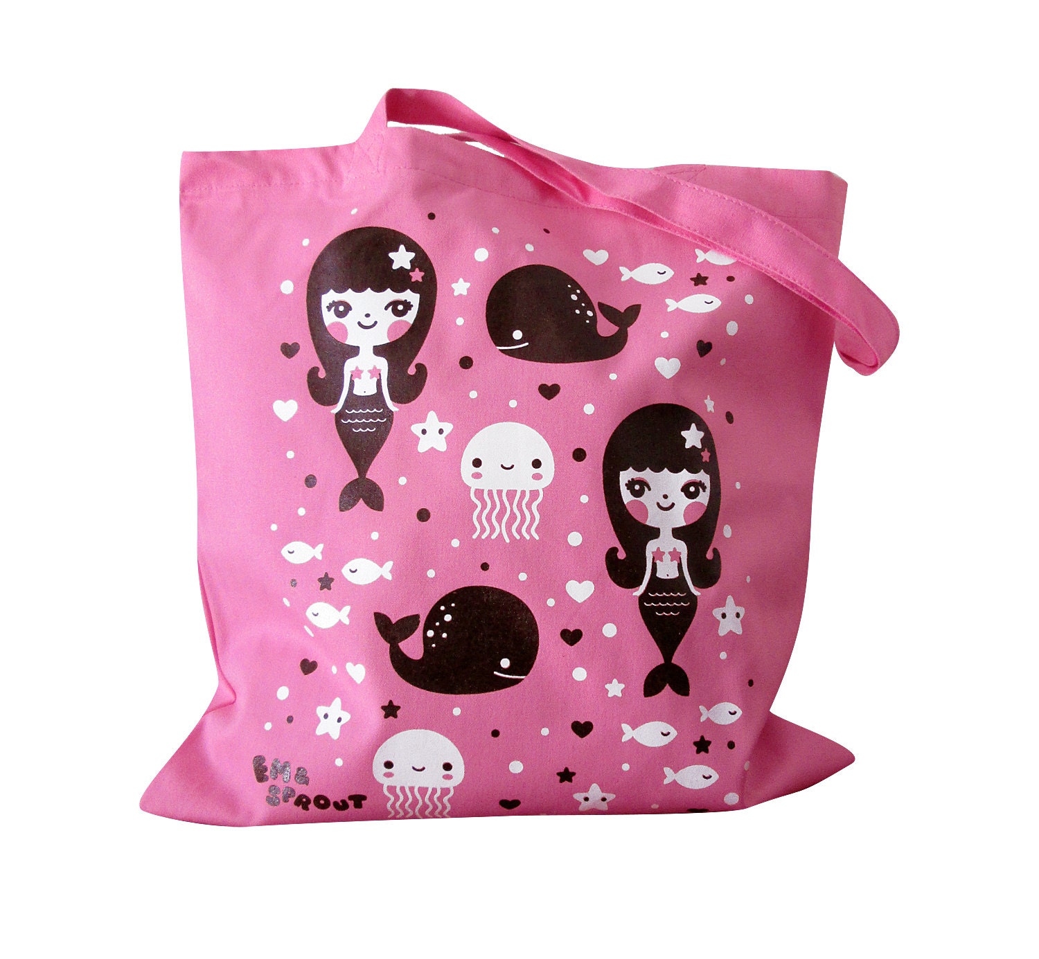 Mermaid Tote Bag - Kawaii PINK Mermaid Jellyfish Totebag Purse