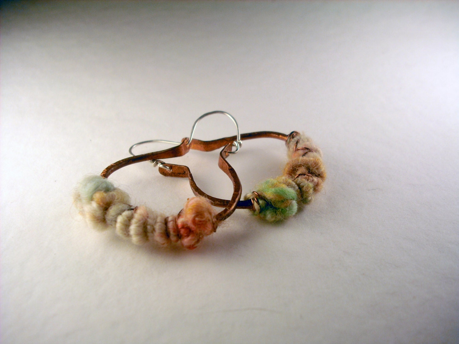 Copper and Wrapped Handspun Earrings with Sterling Silver Earwires