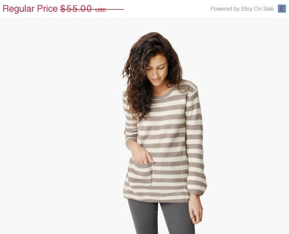 SALE - Vintage Striped Sweater with a Single Pocket