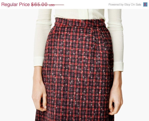 SALE - Vintage Plaid Wool Pencil Skirt