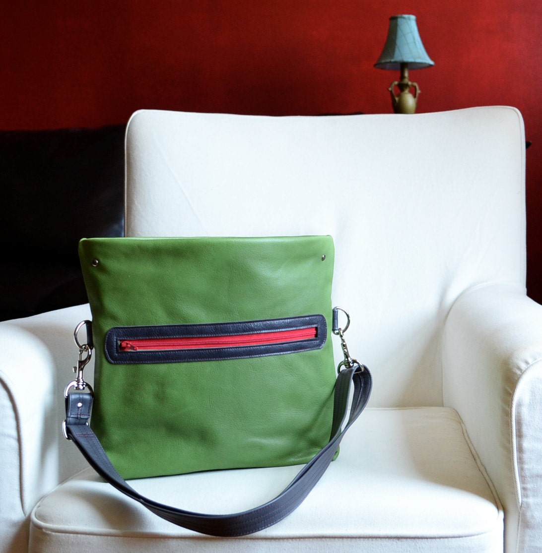 Leather Foldover Clutch Bag - The Abby Satchel in Olive Green